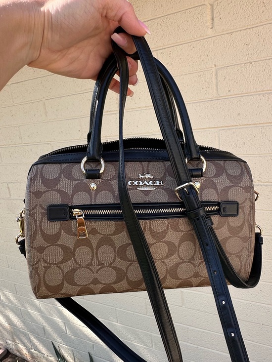 Coach Handbags - Coach Brown Signature Canvas Satchel with Black Leather Trim 2018 Coach Rowan